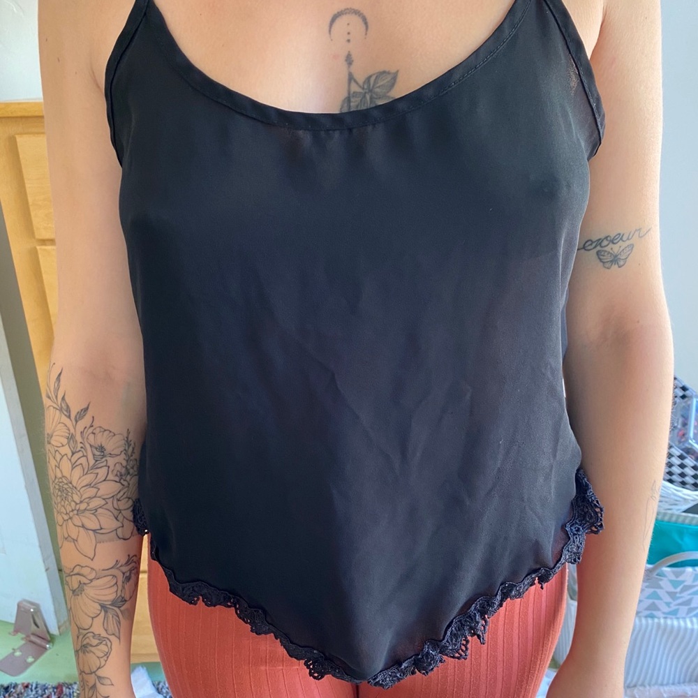 Sheer Black Tanktop with Lace Trim 🖤